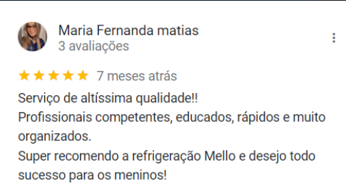 Print real de avaliação de cliente da Refrigeração Mello